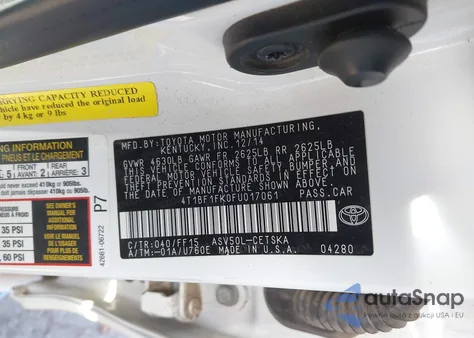 2015 Toyota Camry Se z USA, uszkodzony, nr VIN 4T1BF1FK0FU017061